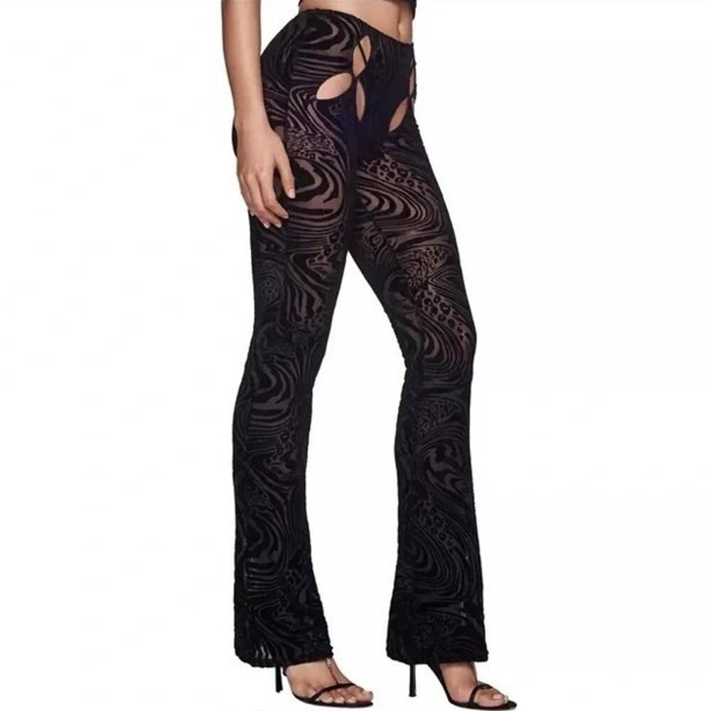 I.AM.GIA Amina Pant Black Velvet Burnout Flare Festival Legging Size Small